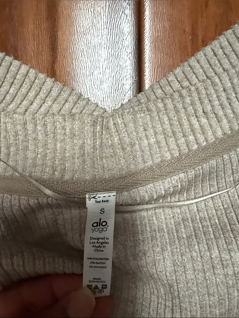 ALO Yoga Ribbed V‑Neck Sweater in Light Taupe